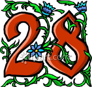 Number 28 With Blue Flowers   Royalty Free Clipart Picture