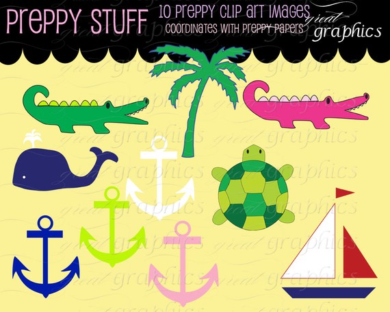 Preppy Clip Art Digital Clipart Preppy Alligator Preppy Whale Anchor