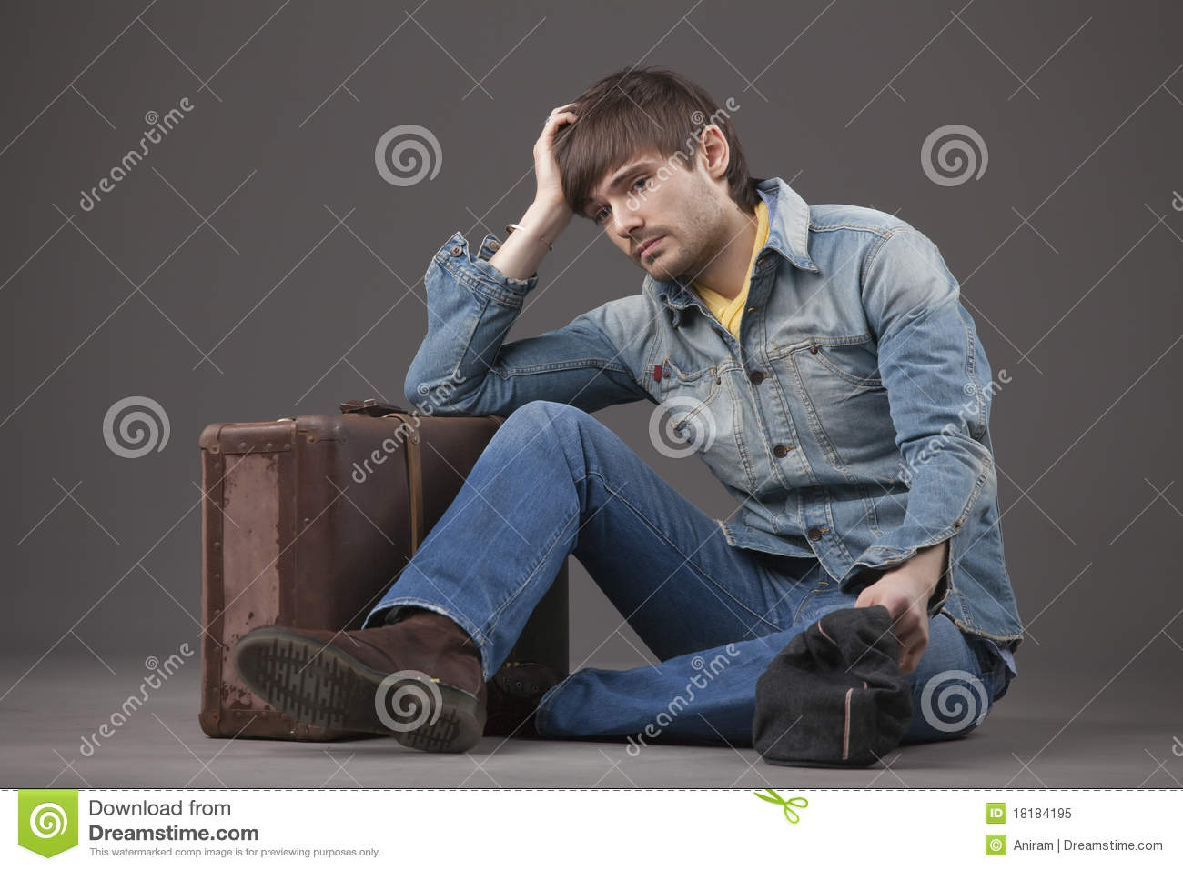 Sad Man With Suitcase Royalty Free Stock Photo   Image  18184195