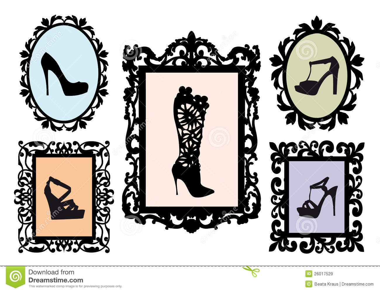 Shoe Silhouettes In Antique Frames Vector Set Royalty Free Stock    