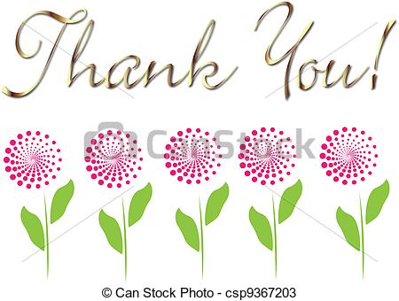 Vector   Card Thank You In Gold With Flowers   Stock Illustration
