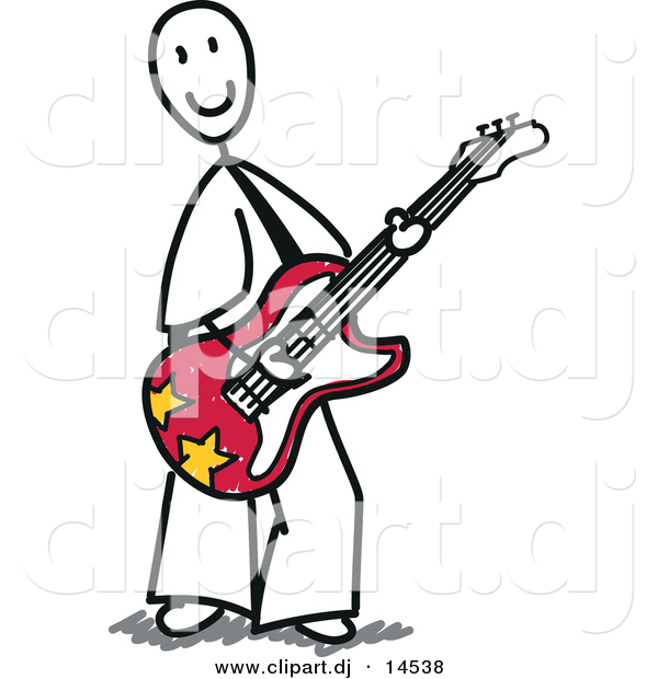 Vector Clipart Of A Happy Stick Figure Guitarist Playing Tunes By    