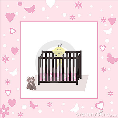 Baby Girl In Crib Open Space For Your Text Stock Images   Image
