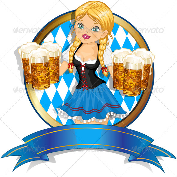 Bavarian Girl With Flag And Beer   Seasons Holidays Conceptual