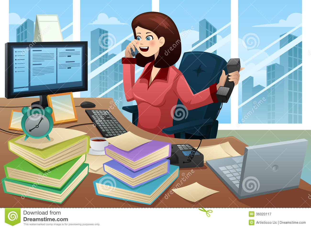 Busy Secretary Clipart Busy Businesswoman On The