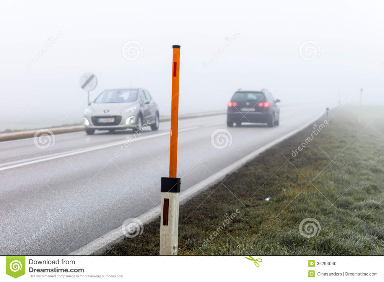 Car Driving In The Fog  Poor Visibility For Drivers In Foggy Weather
