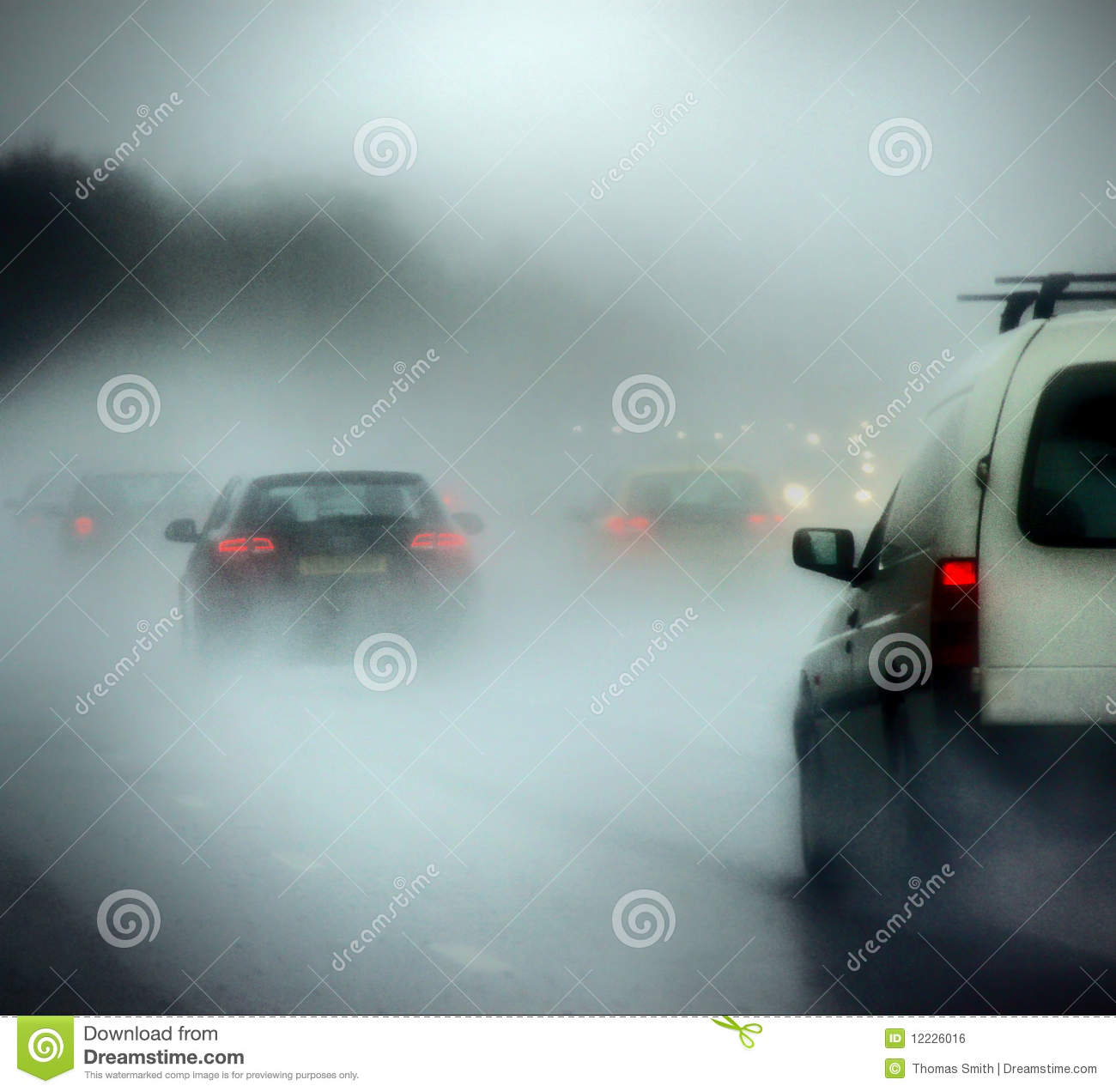 Cars On A Road In Heavy Rain And Fog Royalty Free Stock Image   Image