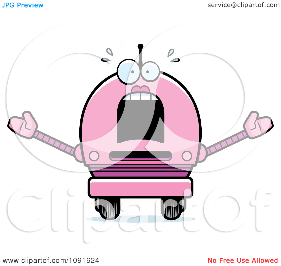 Clipart Scared Pink Robot Girl   Royalty Free Vector Illustration By