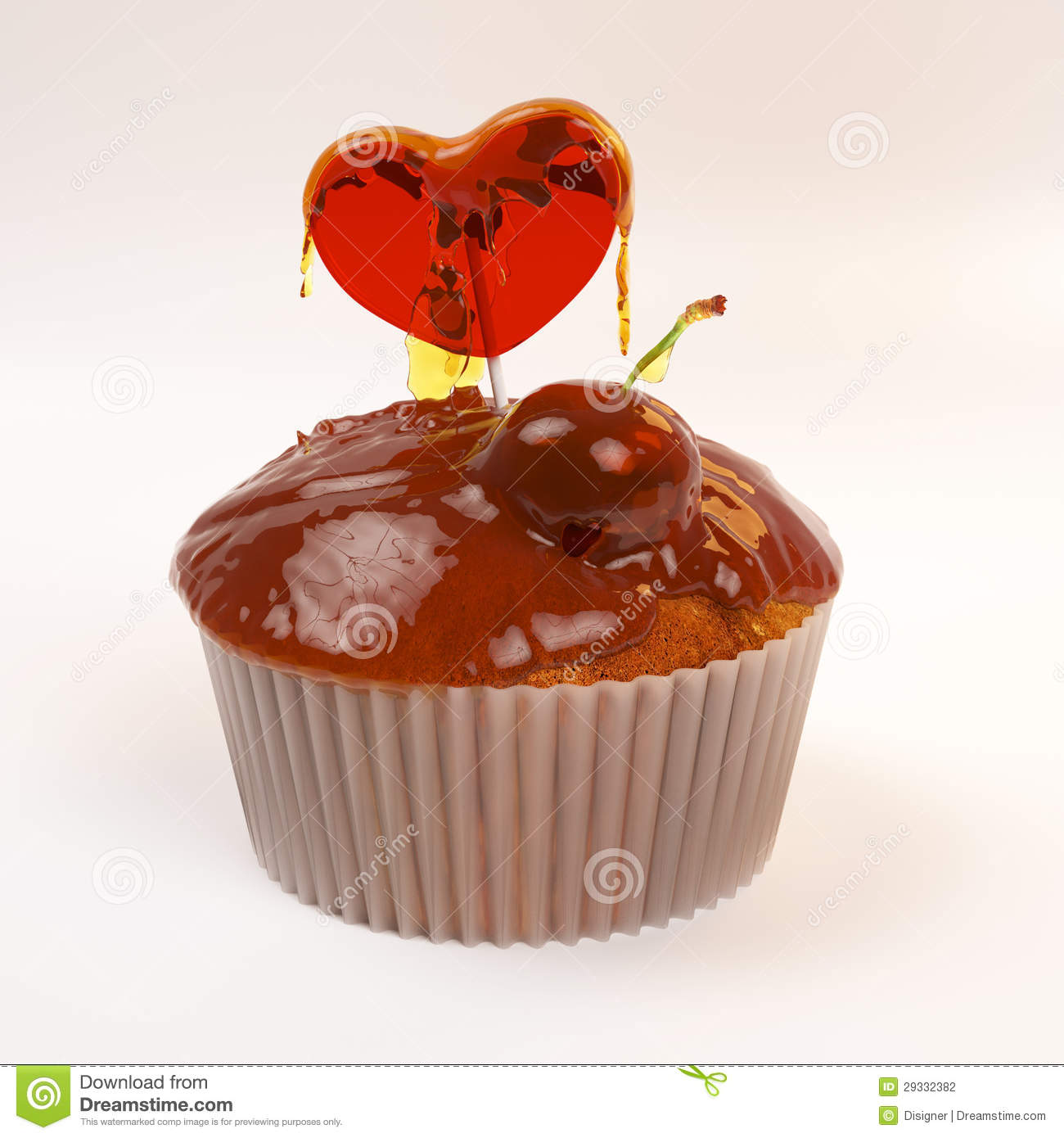 Cupcake For Valentine S Day With Honey Cherry And Heart Candy 