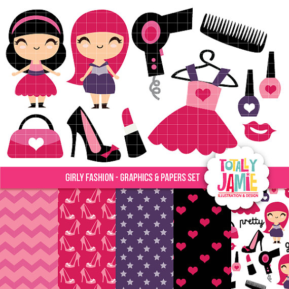     Fashion Clip Art And Paper Set  Digital Clipart   Instant Download