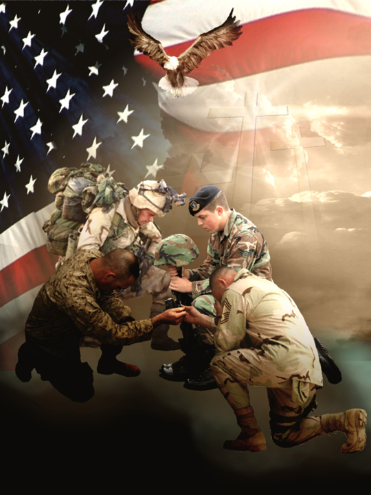 Group Prayer  A Half Dozen U S  Soldiers In Camouflage Battle Uniforms