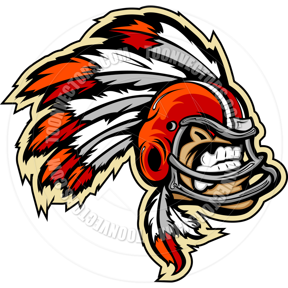 Indian Chief Football Mascot Wearing Helmet With Feathers Vector