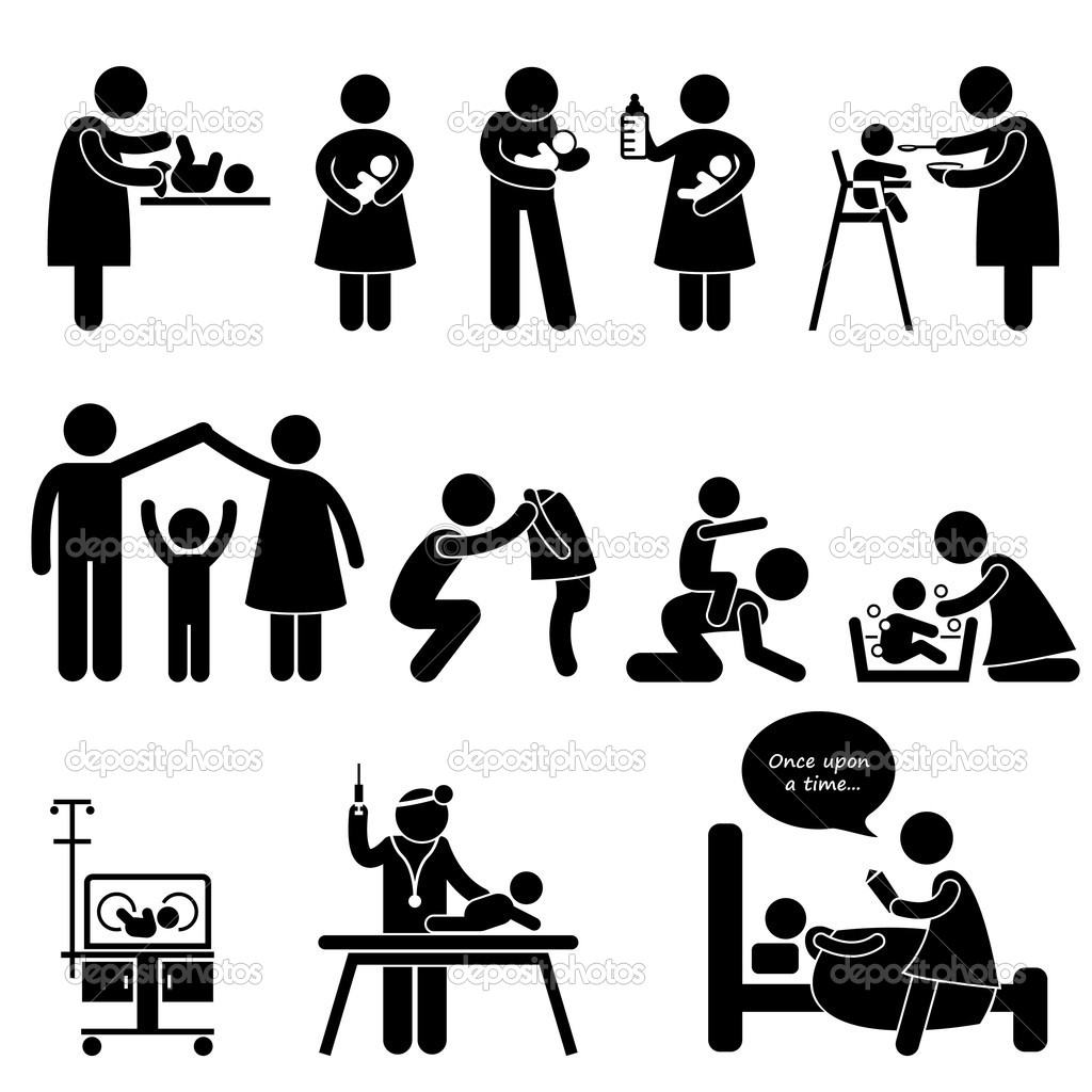 Nanny Mother Father Baby Child Care Stick Figure Pictogram Icon