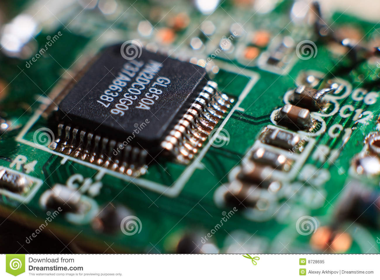 Of The Electronic Circuit   Computer Board With Chips And Components