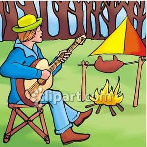 Person Playing Guitar By The Campfire Royalty Free Clipart Picture