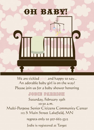 Printable Pink Chic Crib Baby Shower Invitation For Girl   Elizatate