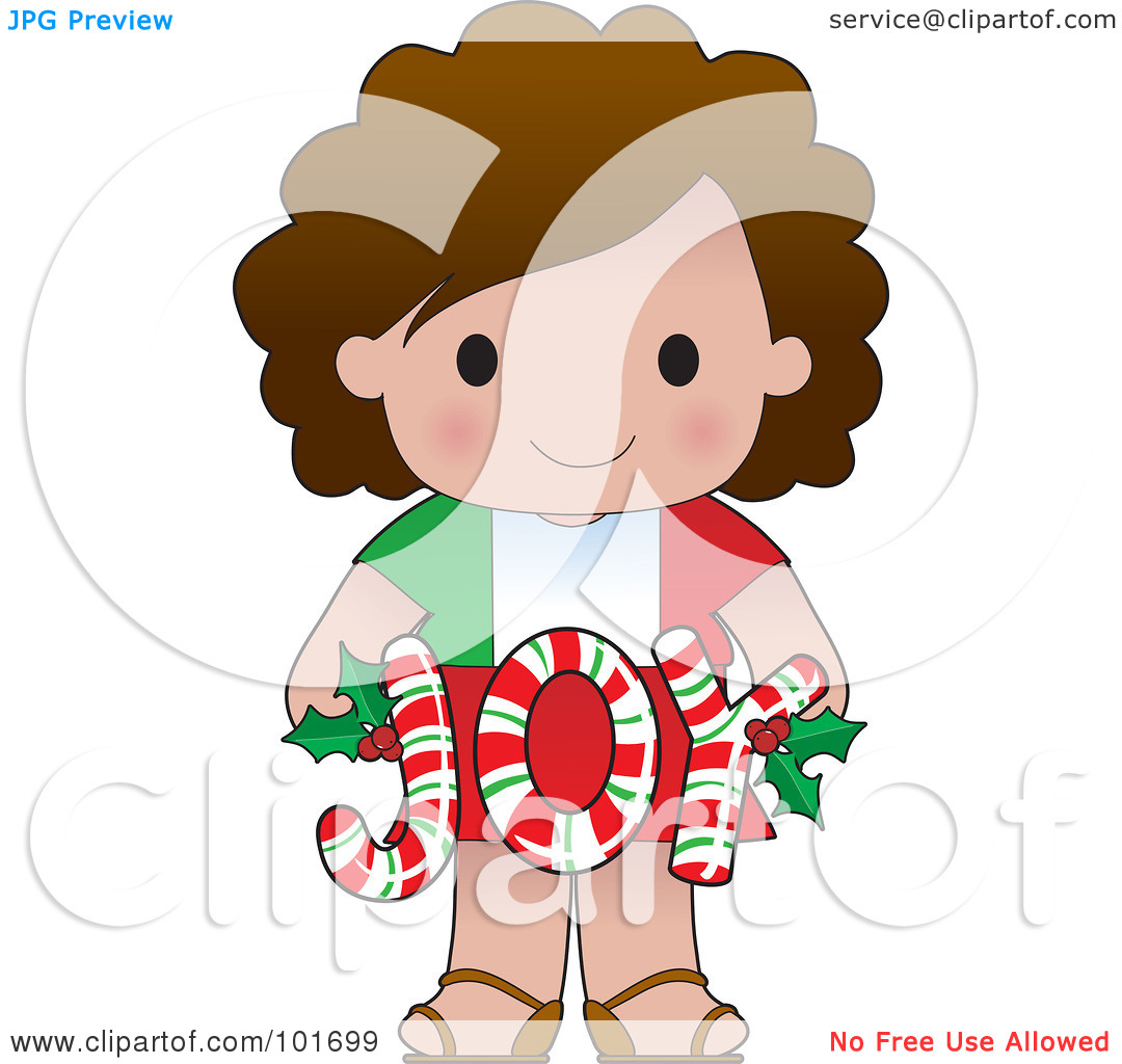 Rf  Clipart Illustration Of A Cute Italian Girl Holding Joy Christmas