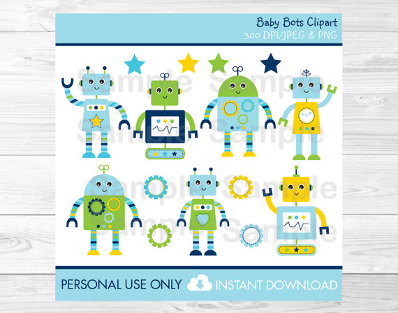 Robot Clipart   Baby Bot Clipart   Instant Download By Little Prints