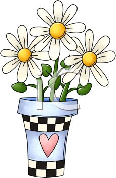 Royalty Free Clipart Image  Daisies In A Checkered Pot