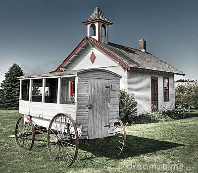 School Wagon In Front Of One Room Schoolhouse Stock Image   Image    