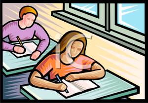Students Taking A Test In A Classroom   Royalty Free Clipart Picture
