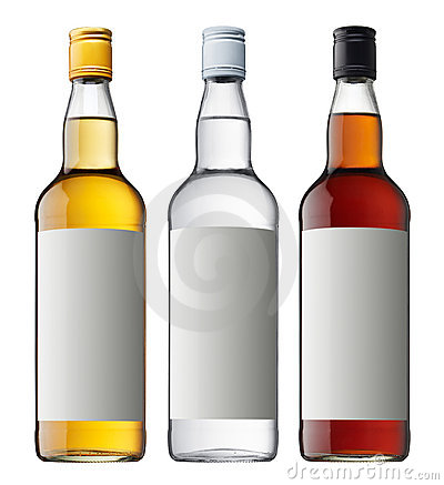 Three Bottle Of Liqueur Isolated On White 