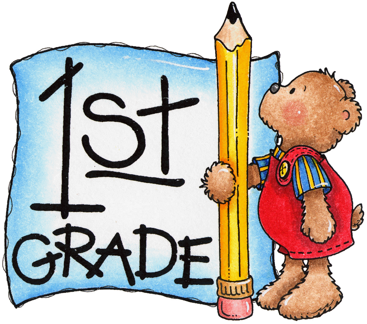 1st Grade Clipart With Pencil And Bear
