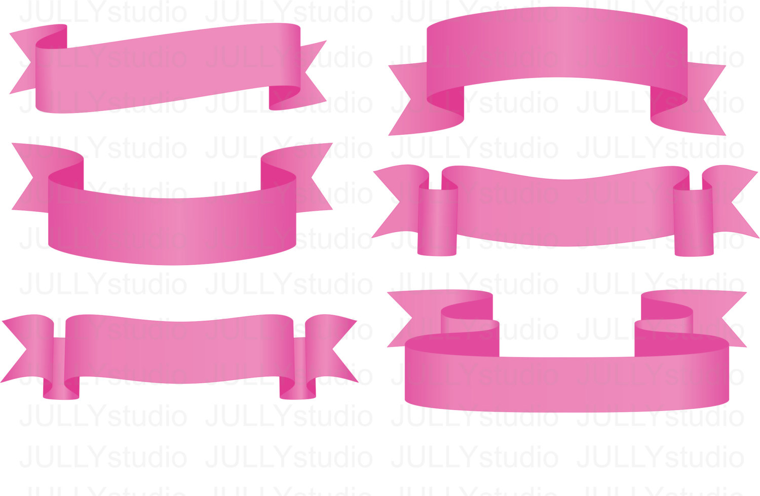 42 Ys   Digital Clip Art Pink Ribbons Green By Jullystudio