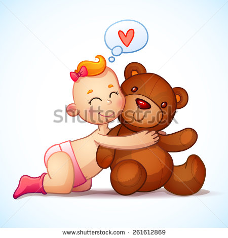 Baby Girl Redhead Hugs Teddy Bear Toy On A White Background  Teddy