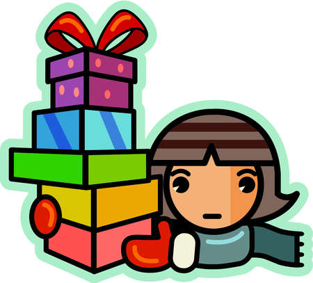 Caption  Illustration Of A Girl Holding A Stack Of Christmas Gifts