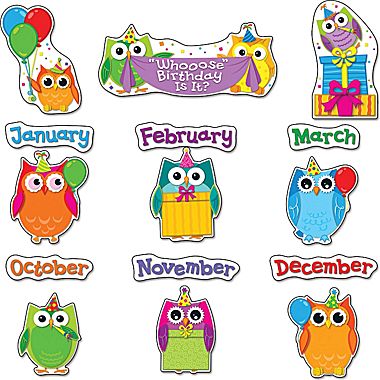 Carson Dellosa Colorful Owls Birthday Bulletin Board Set   Staples