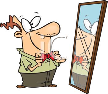 Cartoon Of A Man Putting On A Bow Tie   Royalty Free Clipart Picture