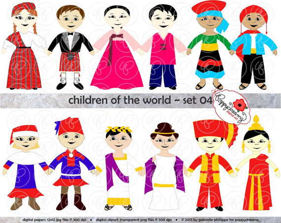 Children Of The World  Set 04  Digital Clip Art  Scotland South Korea    