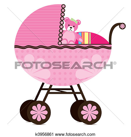 Clipart Of Pram For Baby Girl K0956861   Search Clip Art Illustration