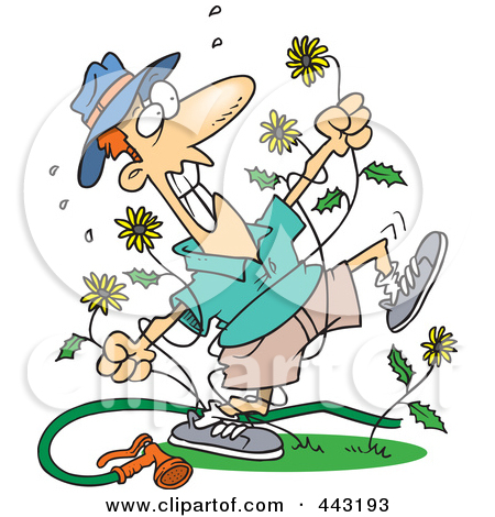 Clipart Victorious Weed Killer Black And White Outline   Royalty Free    