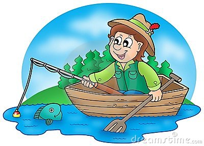 Fisherman In Boat With Trees Royalty Free Stock Photo   Image  8690185