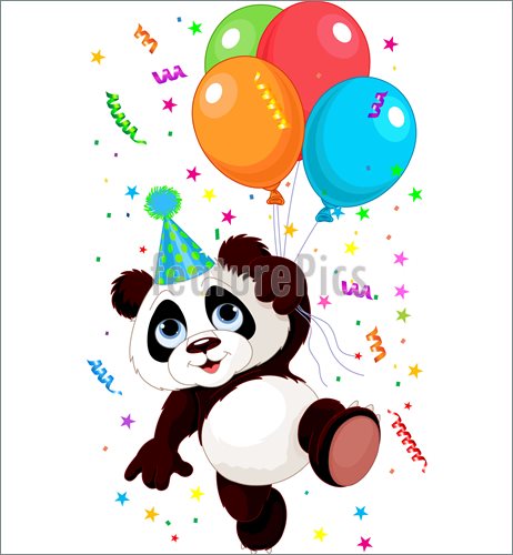 Illustration Of Panda And Balloons    Funny Panda Flying With Balloons