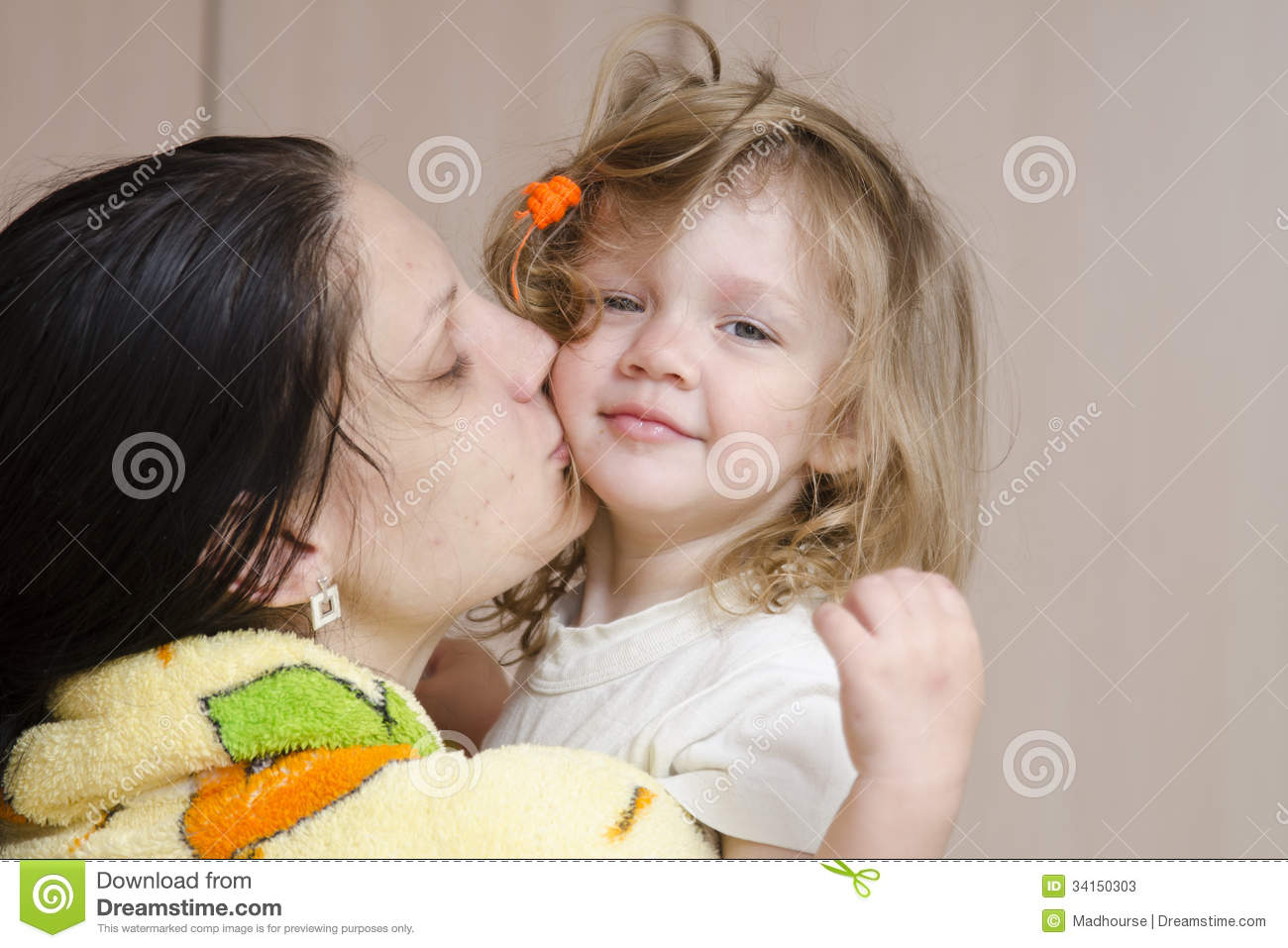 Mom Hugs And Kisses Awakened Fuzzy Looking Child Stock Photos   Image    