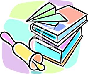 Paper Plane On A Stack Of Books Clip Art Image