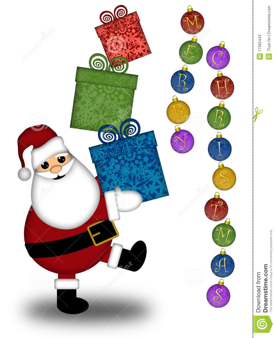 Santa Claus Carrying Stack Of Presents Illustration With Merry