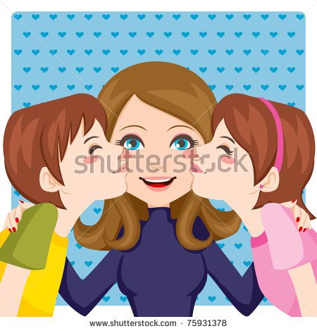 Son And Daughter Kissing Happy Mother Cheeks From Both Sides   Stock    