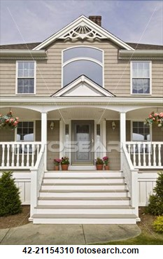 Steps Leading To Front Porch Of Contemporary Victorian Style Home View