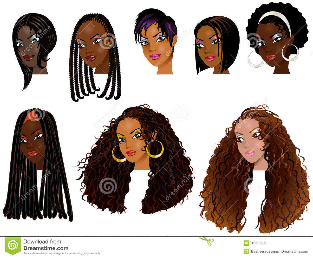 Vector Illustration Of Black Women Faces  Great For Avatars Makeup