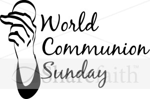 World Communion Sunday Script With Hand And Wafer   Worship Word Art