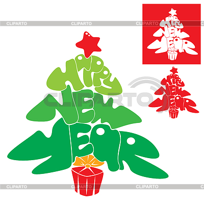 Abstract Happy New Year Card   Christmas Tree Is Made Of Letters    