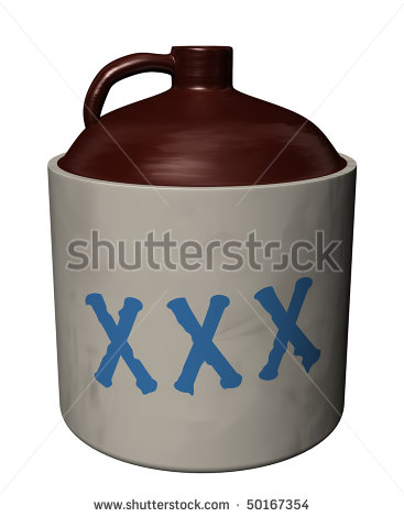 An Old Style Moonshine Jug Isolated On A White Background   Stock
