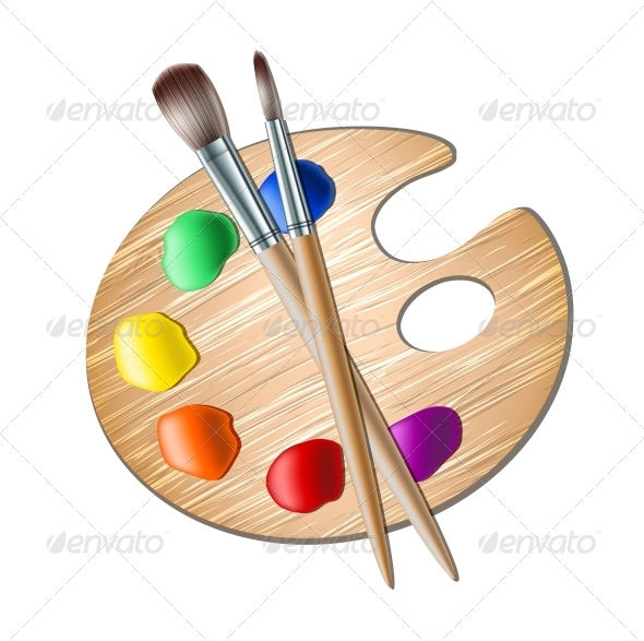 Art Palette With Paint Brush For Drawing   Man Made Objects Objects