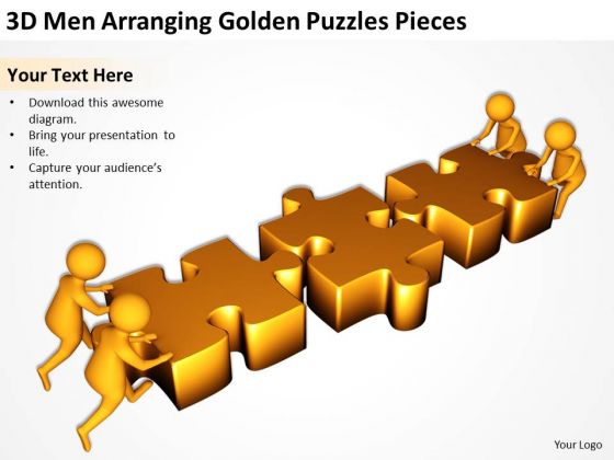 Business People Clipart 3d Men Arranging Golden Puzzles Pieces