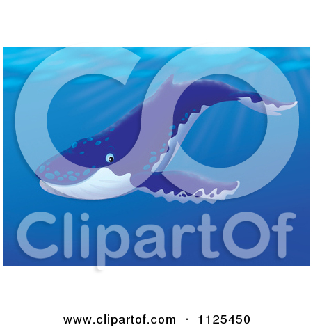 Clipart Illustration Of A Playful Blue Whale Shooting Water Up Through