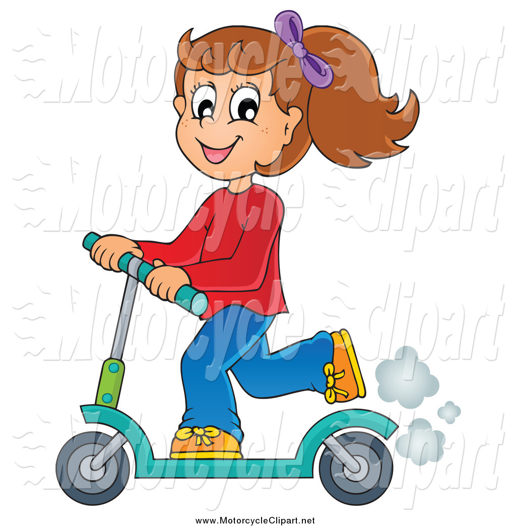 Clipart Of A Happy Brunette Girl Riding A Scooter By Visekart